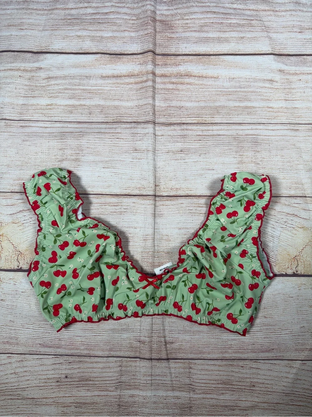 Frankie's Bikinis x PINK Mint Green Cherry Ruffle Bikini Top